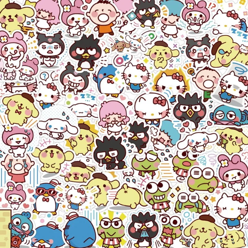 

80pcs Cartoon Sanrio Stickers Cute Hello Kitty Stickers Children Stationery Box Notebook Phone Case Waterproof Journal Stickers