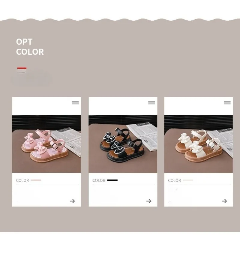 Description Picture 5 of item2-12Y Girls' Sandals 2025 Summer New Children's Fashionable Bow Princess Shoes for Students Outdoor Wearing Versatile Sandals