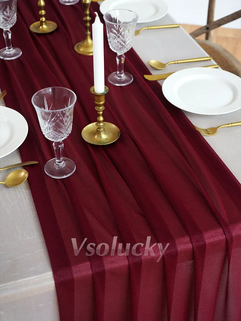 Elegant Burgundy Sheer Table Runner for Romantic and Special Occasions
