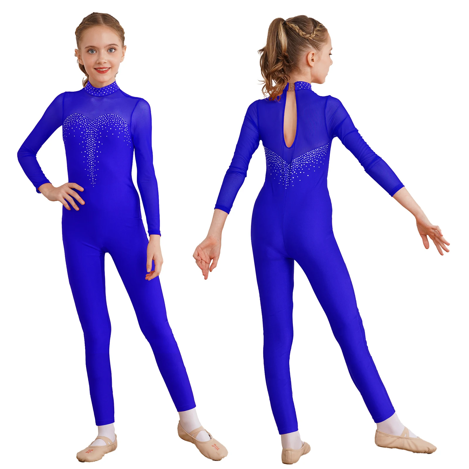 thumbnail image 1 of Jersey de Ballet para patinaje artístico para niñas, mono brillante con diamantes de imitación, traje de actuación de danza y gimnasia rítmica, 1 of 5