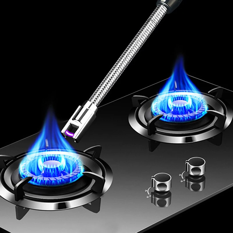 2 PCS Candle Lighter, Electric Lighter Arc Windproof Flameless With 360° Flexible Neck & LED Power Display, Lighters For Candle For BBQ, Grill, Camping, Fireplace, Stove