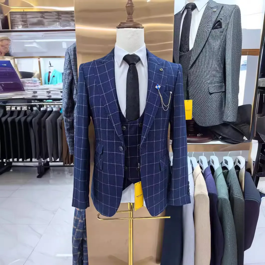 Man Suit Boutique Men's Plaid Wedding Casual Host Suit 3 Pieces Wedding Suits for Men  Suit for Men Wedding Dress