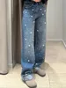 2025 New Women's Fashion Jeans Set Pearls Floral Straight Long Pants or O-Neck Short Type Denim Jacket 4