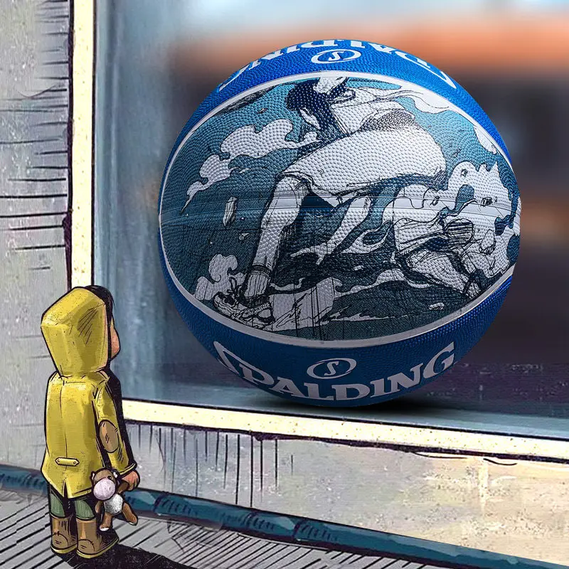 

Spalding Blue Graffiti Sketch Basketball 84-448Y Rubber Wear Resistance Game Training Indoor Outdoor Ball Size 7
