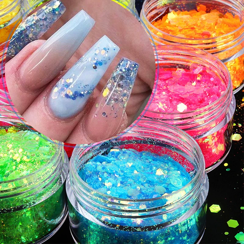 Shiny Baby Blue Chunky Glitter Sequins For Nail Art Decoration Mixed Size  Hexagon Flakes Manicure DIY Polish Summer Nails Charms
