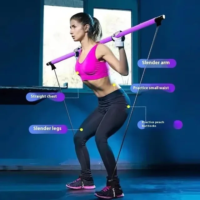 New Fitness Sport Pilates Bar Kit Gym Workout Stick Pilates Exercise Bar Kit with Resistance Band Body Building Puller Yoga Rope 2
