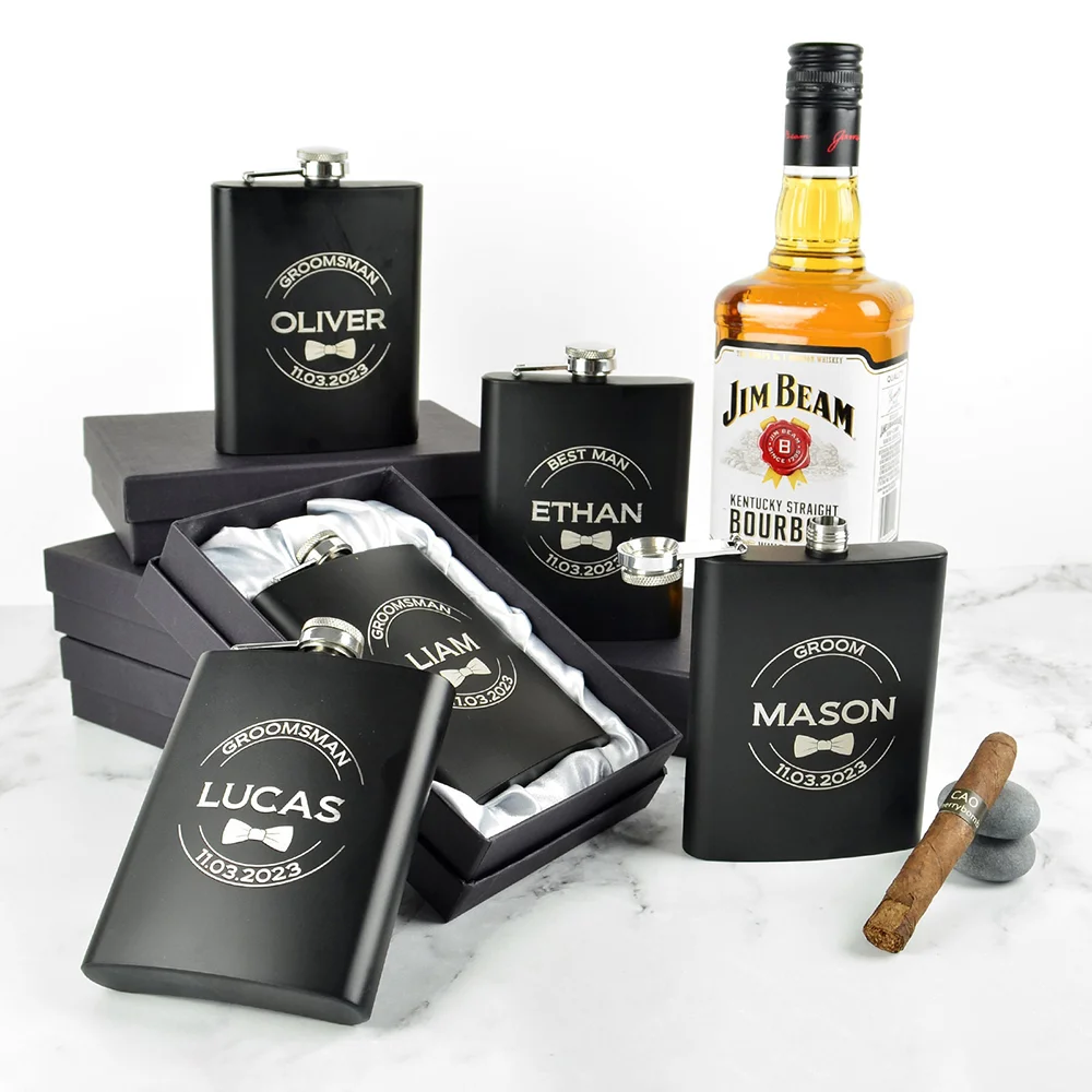 Personalized Groomsmen Flasks Custom Engraved Flask 6OZ Whiskey Alcohol