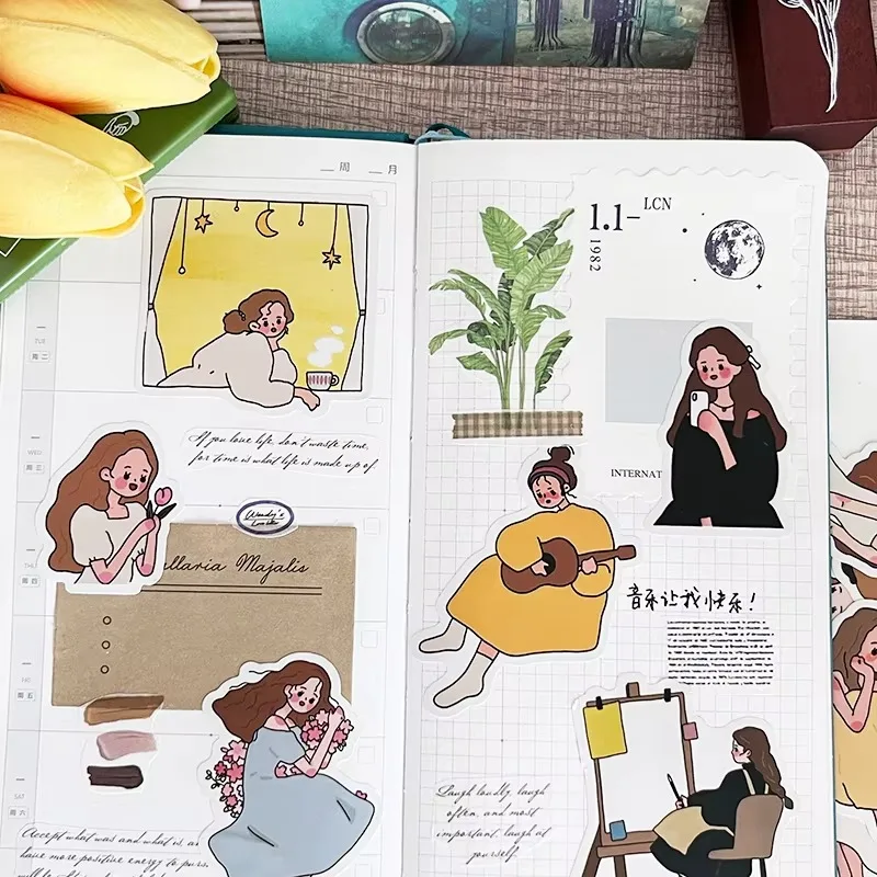 22pcs Cute Girl's Daily Notebook Sticker  for Toys Luggage Laptop Ipad Skateboard Fridge Mobile Phone Car Sticker Wholesale