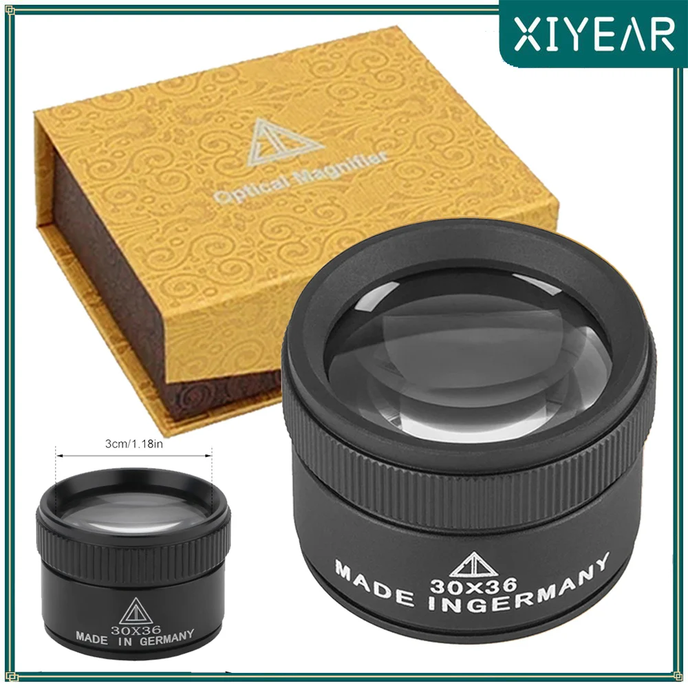 

30X Magnifying Glass HD Optical Glass Lens Loupe Magnifier Mini Pocket Magnifier Handheld Jewelry Watch Repair Tool 36mm Dia Len