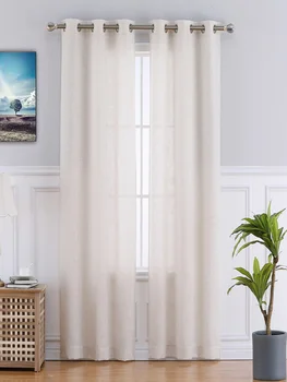 2 pcs Natural Linen Blend Textured Semi-Sheer Grommet Window Curtain Panels for Living Room Bedroom Curtains, 37 x 63 Inch 2