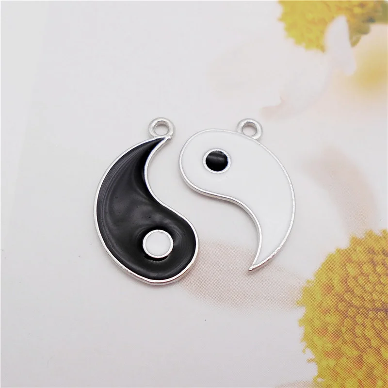 Enamel heart shaped charms, yin yang charms, black yin yang, pink yin yang,  charm bracelets, valentines charms