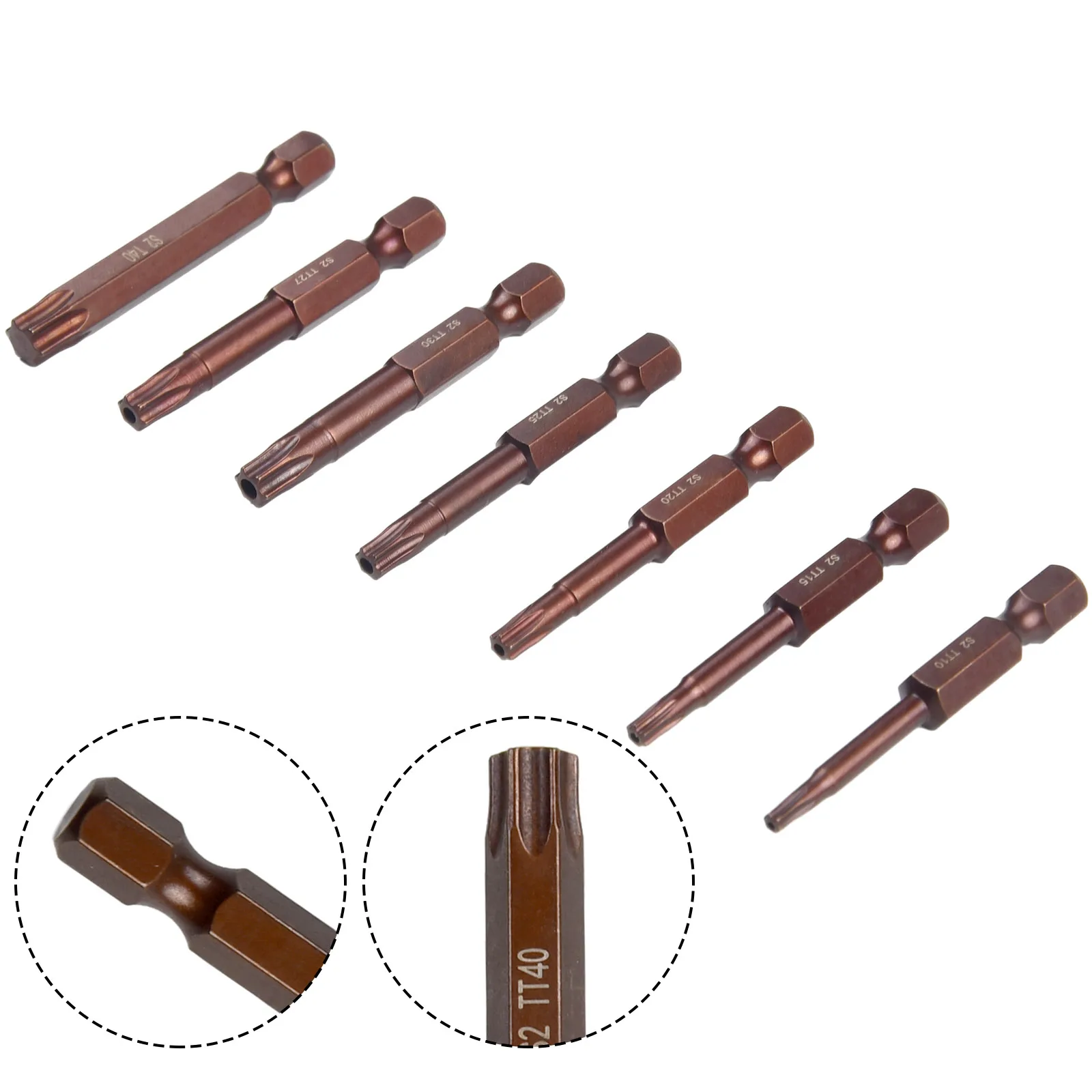 

7pcs 50mm Magnetic Torx Electric Screwdrivers Bits Without Hole Hex Shank T10 T15 T20 T25 T27 T30 T40 Power Tool Accessories
