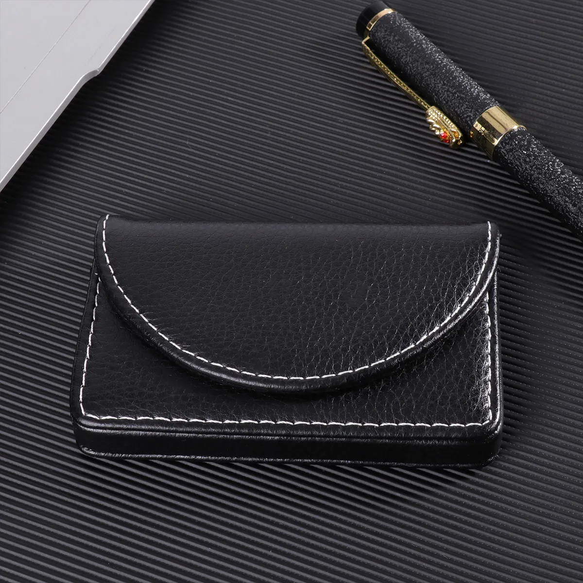 1Pcs 명함 홀더 블랙 PU 휴대용 비즈니스 케이스 신용 ID 이름 기프트 카드를 위한 간단하고 세련된 주최자