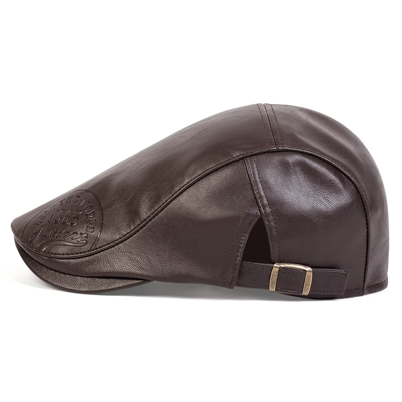 Herren Retro 1985 PU-Leder Newsboy Caps Britische Malerhüte Frühling Herbst Seitlich Verstellbare Flache Mütze Hip Hop Baskenmützen – Detail 7