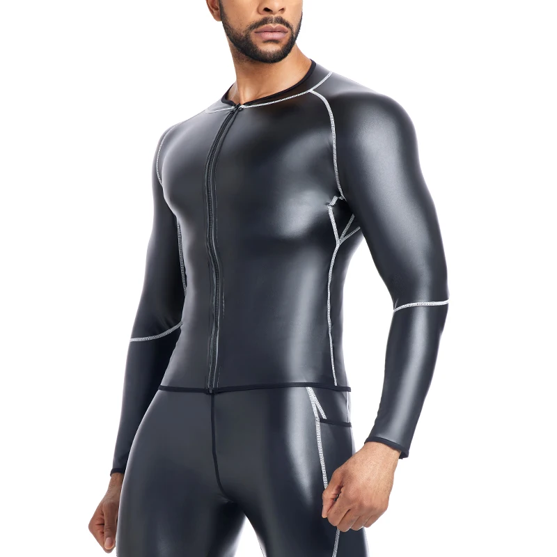 Men Leather Pants Leather Jacket White line Faux Long Sleeve Shirt Male Body Shaper Waist Trainer Corsets Zip Shirts