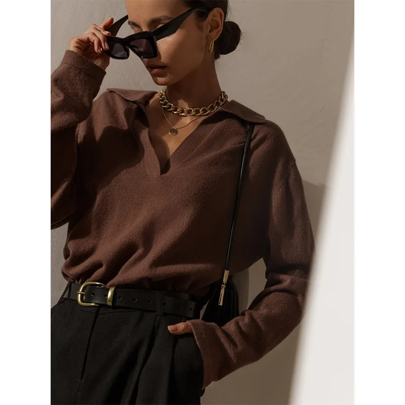 2024 Autumn and Winter Leisure Versatile Fashion Polo Collar Sweater Women's Trendy Long Sleeved Knitted Pullover Sweaters