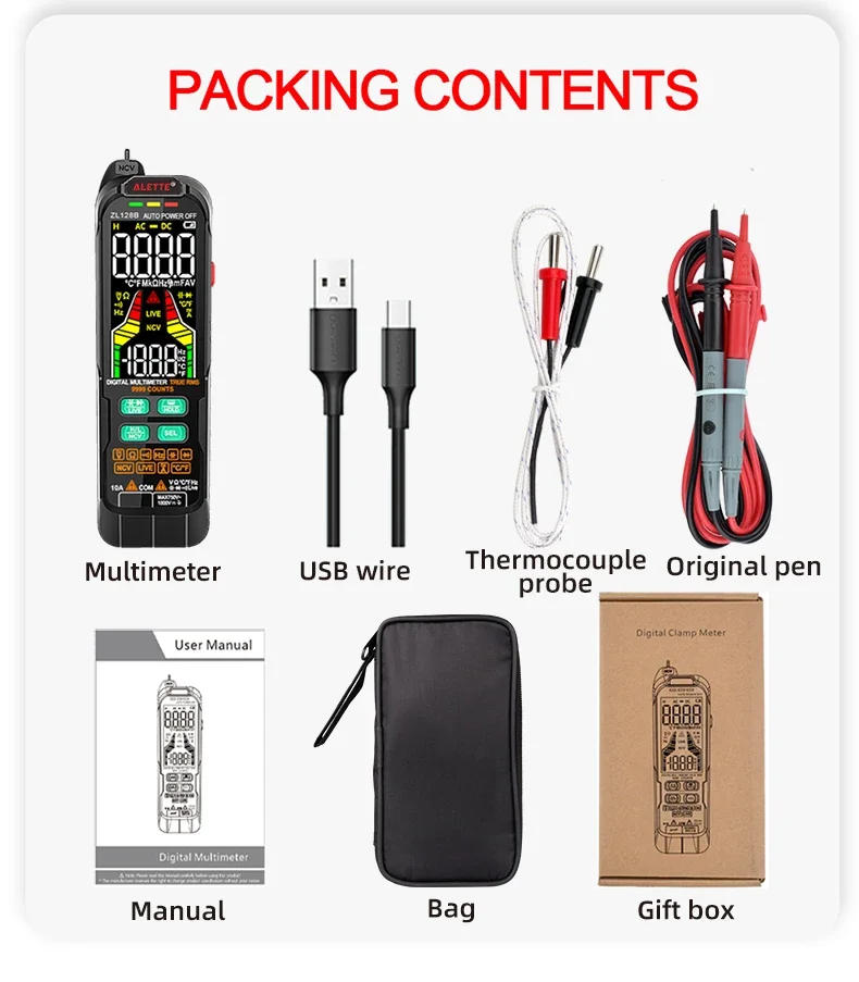 USB Charge Multimetro Digital Profesional AC DC Current Voltage Detector Pen Tru
