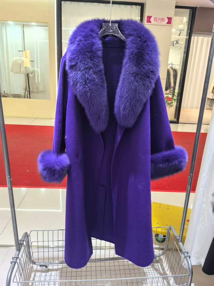 Reversible Cashmere Coat Women's 2023 Autumn and Winter New Fox