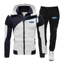 Men Fashion leisure Spring Autumn Matching Ford Logo Hoodie Tracksuit Hooded + Pants pair double Zipper Two-piece Suits 1