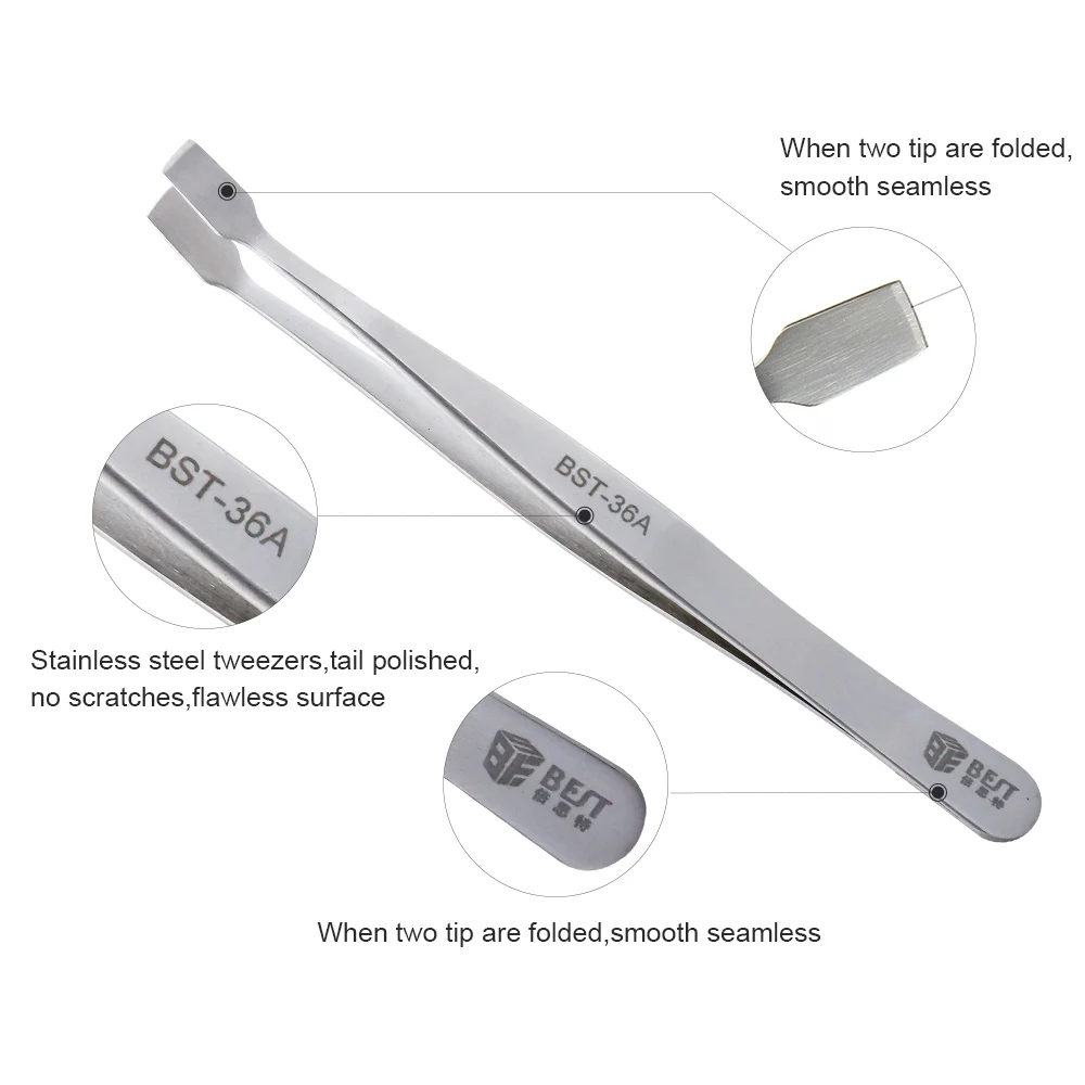 

Высококачественный пинцет, плоский пинцет в папку, пинцет с приседающей головкой, зажимы, бриджи для гвоздей, 36A для ремонта печатных плат и телефонов