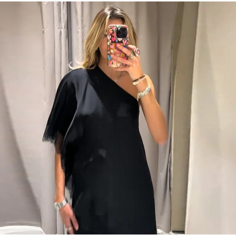 Solid Chic Loose Lace One Shoulder Top