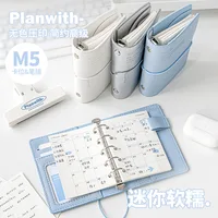 Planwith Planner Portable Pocket Loose leaf Mini Notebook Monthly Plan/Grid/Blank Page M5 Soft Leather Storage Compartment 2