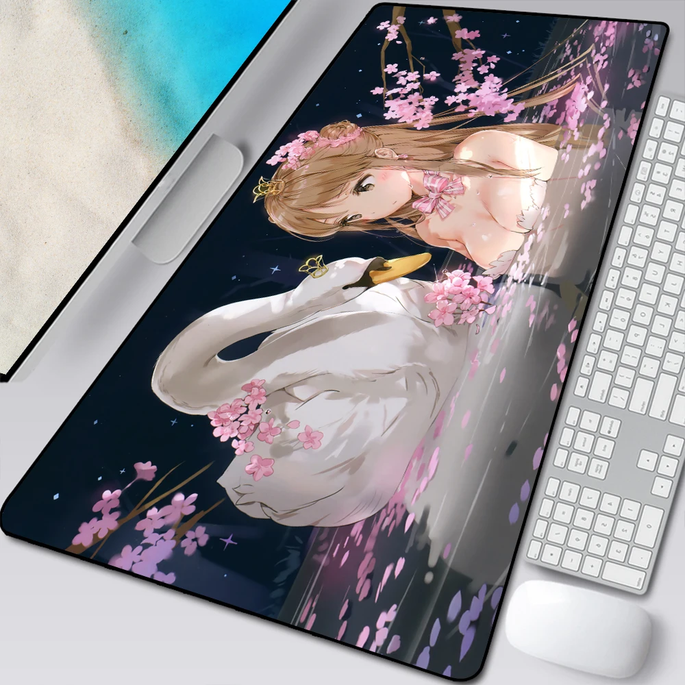 

Cherry blossom powder girl design mouse pad DIY large lengthened pink writing desk computer game mouse pad anti-dirty table pad