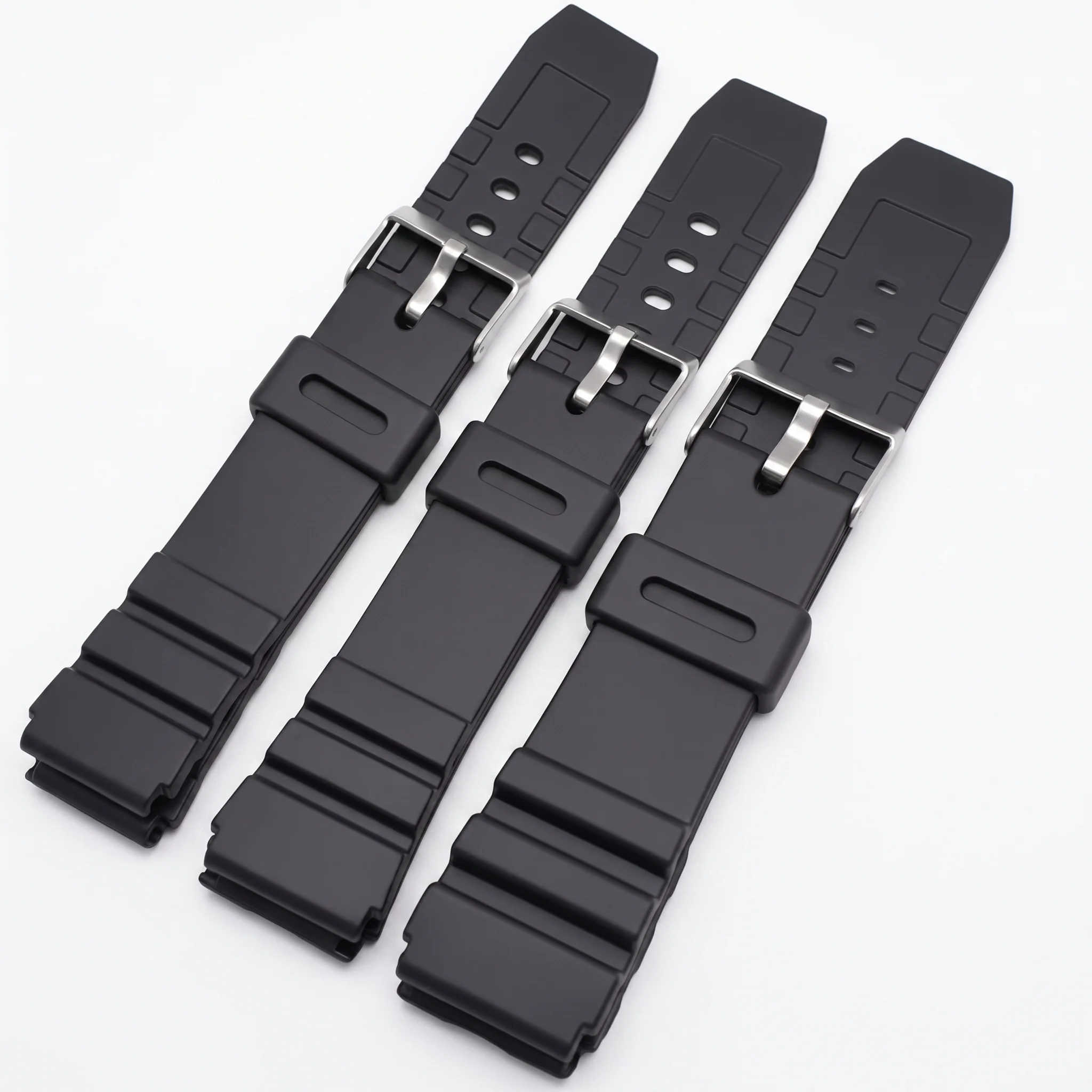 Men's Black Silicone Sports Diving Watchband with Silver Stainless Steel Buckle