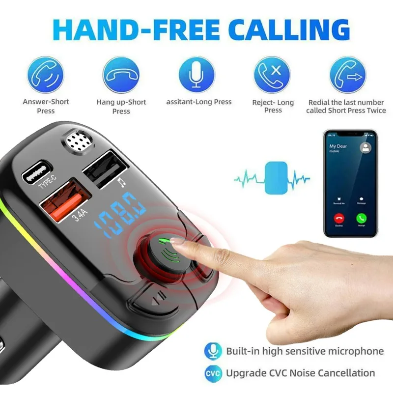 Car MP3 Player Fm Transmitter Wireless Bluetooth 5.0 Noise Reduction Audio Receiver Car Kit Handfree Dual USB Car