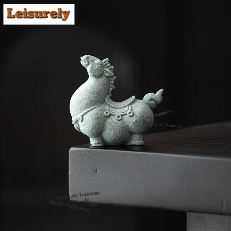 Green Sand Stone Zodiac Horse Tea Pet Ancient Flowerpot Landscaping Tea Figurine Play Toys Tea Statue Ornaments Can Be Raised
