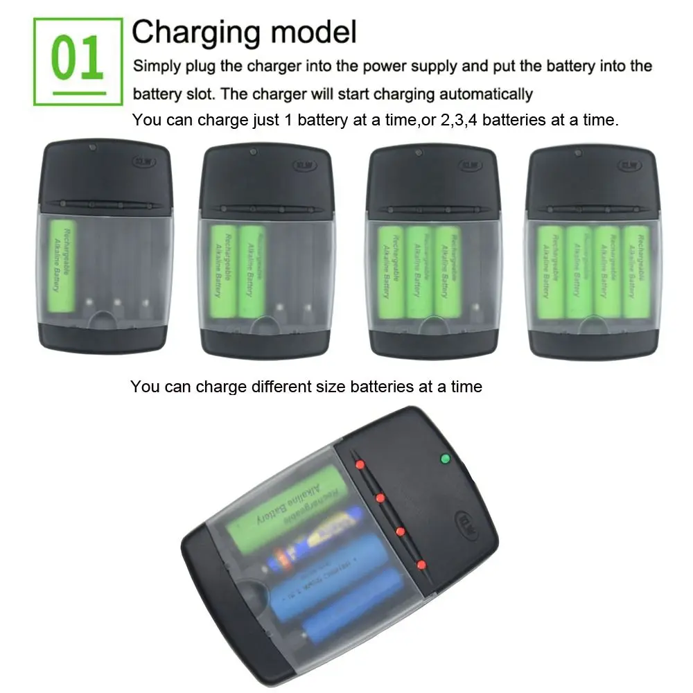 Indicator Intelligent Battery Charger 4 Slots Fast Charging Dock Adapter For Rechargeable Battery AA AAA 1.5V Alkaline