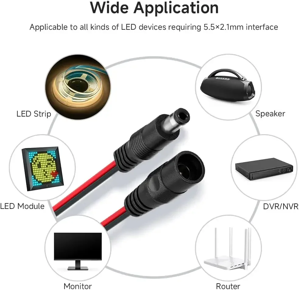 10Pcs DC 12V Connector Pigtail Plugs 5.5x2.1mm Male and Female DC Power Socket Jack Connector Cable Plug Wire DIY Cable