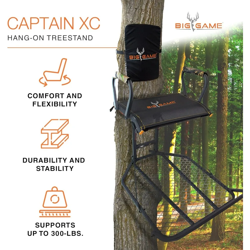 Lightweight Steel Big Game Captain XC Treestand with Flip-Back Flex-Tek Seat and 300 lbs Capacity, 24x30 Footprint