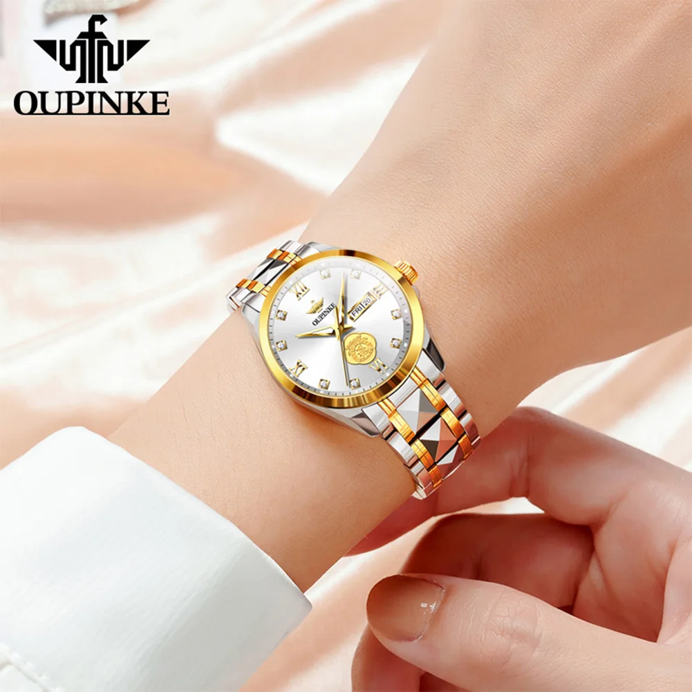 OUPINKE 3305 Real Diamond Automatic Watch Woman Tungsten Steel Strap Waterproof Luxury Brand Mechanical Wrist Watches For Women