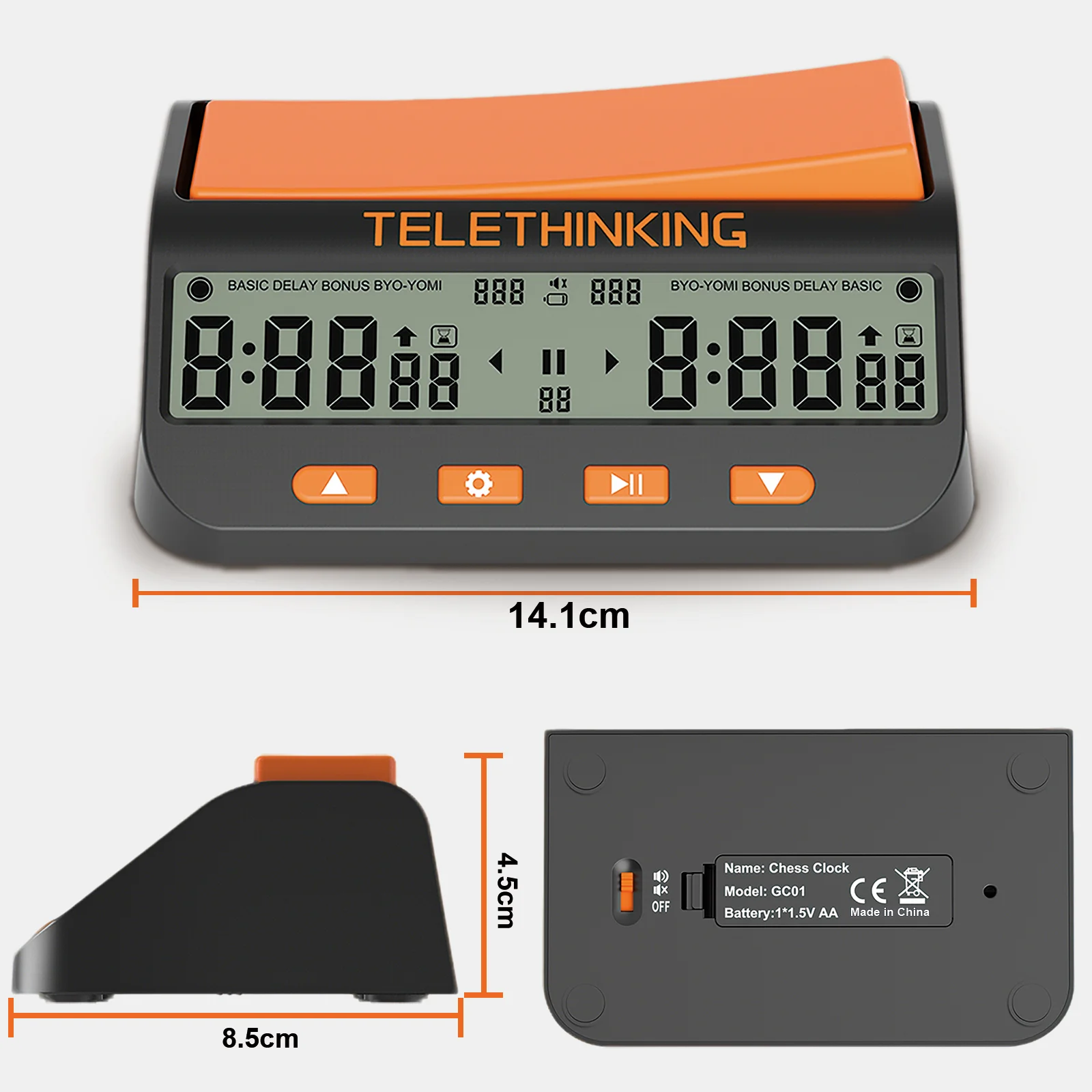 Professionelle Schachuhr Digitaler Schach-Timer 3-in-1 Multifunktionaler Aufwärts-/Abwärtszähler Präzisions-Brettspiel-Timer Stoppuhr GC01