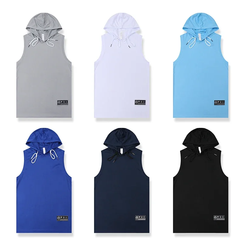 Adults Basketball Hooded Vests Personalized Design 100% Polyester Basketball Tank Top Sportswear Running Shirt For Men