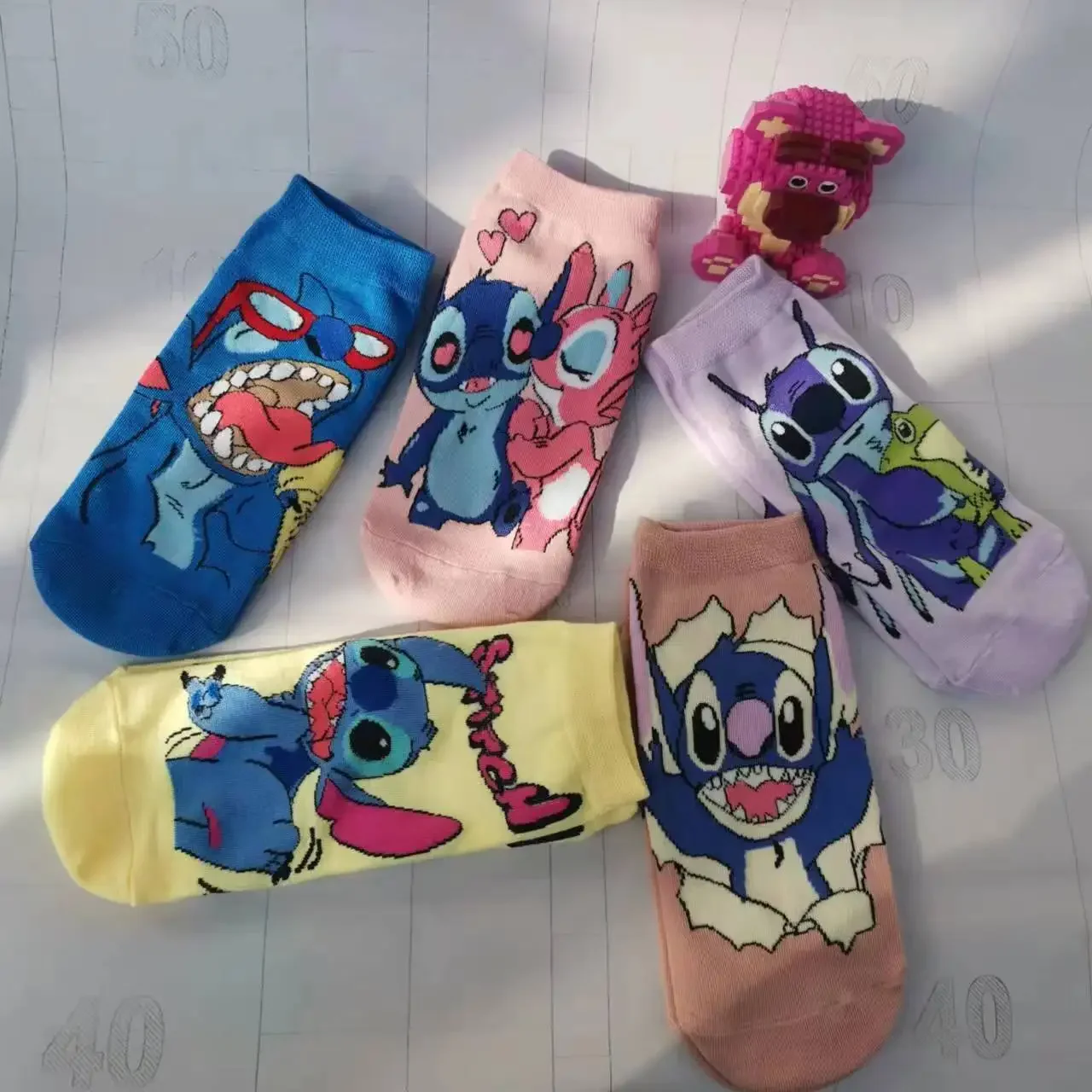 5Pairs/Set Disney Cotton Socks Anime Stitch Short Socks Kawaii Lilo & Stitch Kids Women Breathable Sports Socks Christmas Gift