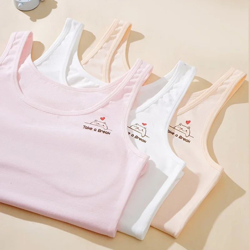 Girls Underwear Big Children's Breathable Training Bras Cartoon Print Crop Tops Puberty Teenagers Cami Clothing