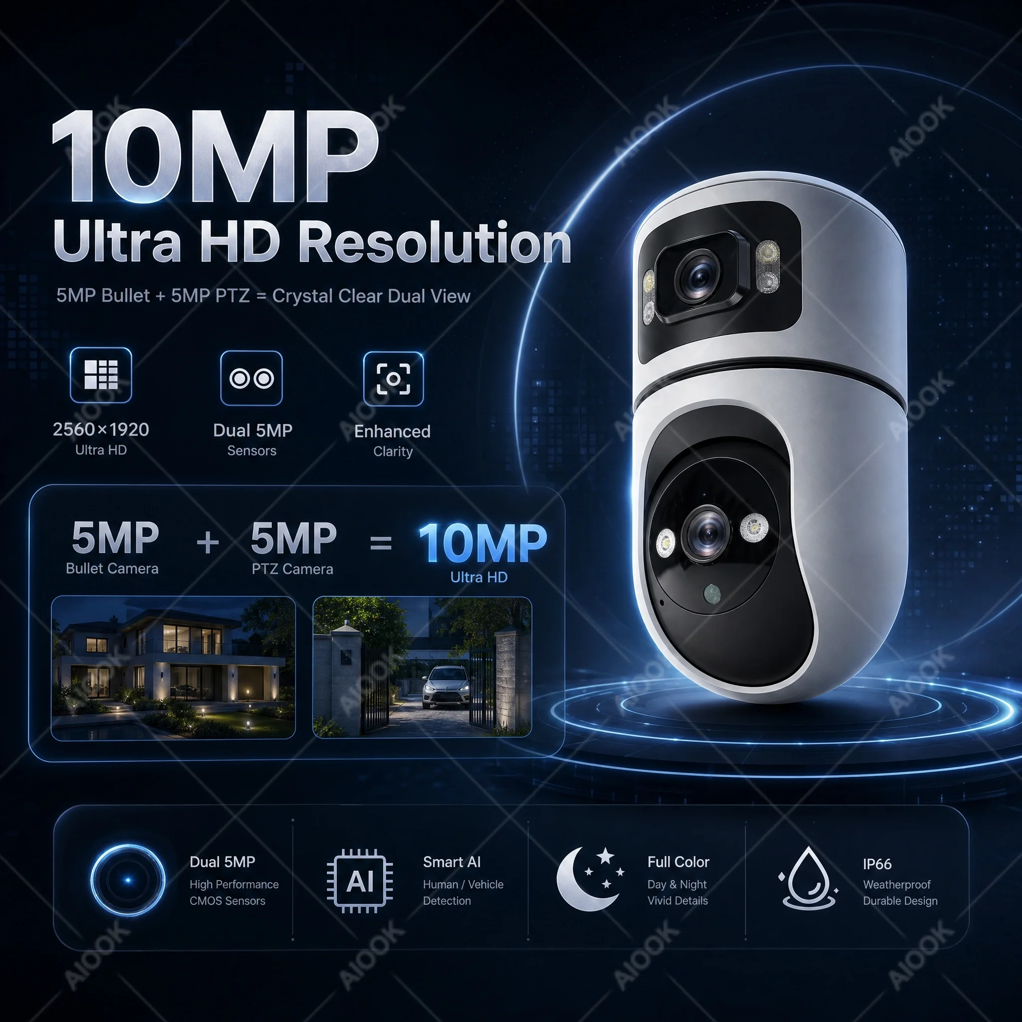 YOOSEE Ai APP Pet Detection Outdoor Camera High-definition 10MP Dual Lens 5G WIFI Camera Mobile Tracking Two-way Intercom CCTV 4