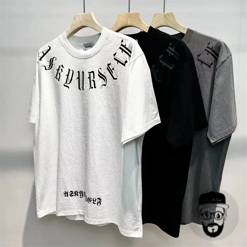 

Free Shipping ASKYURSELF Curved Printed T-shirt for Couples Summer Loose High Street Retro Cotton Half Sleeves