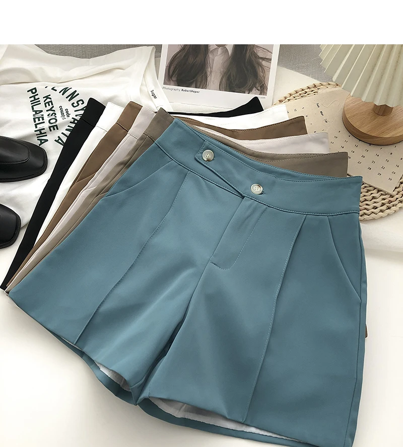 Women's High Waist Pure Color Casual Pants Fashion All-Match Slimming Outside Wear Wide Leg Shorts for Spring and Summer 2022 swim trunks