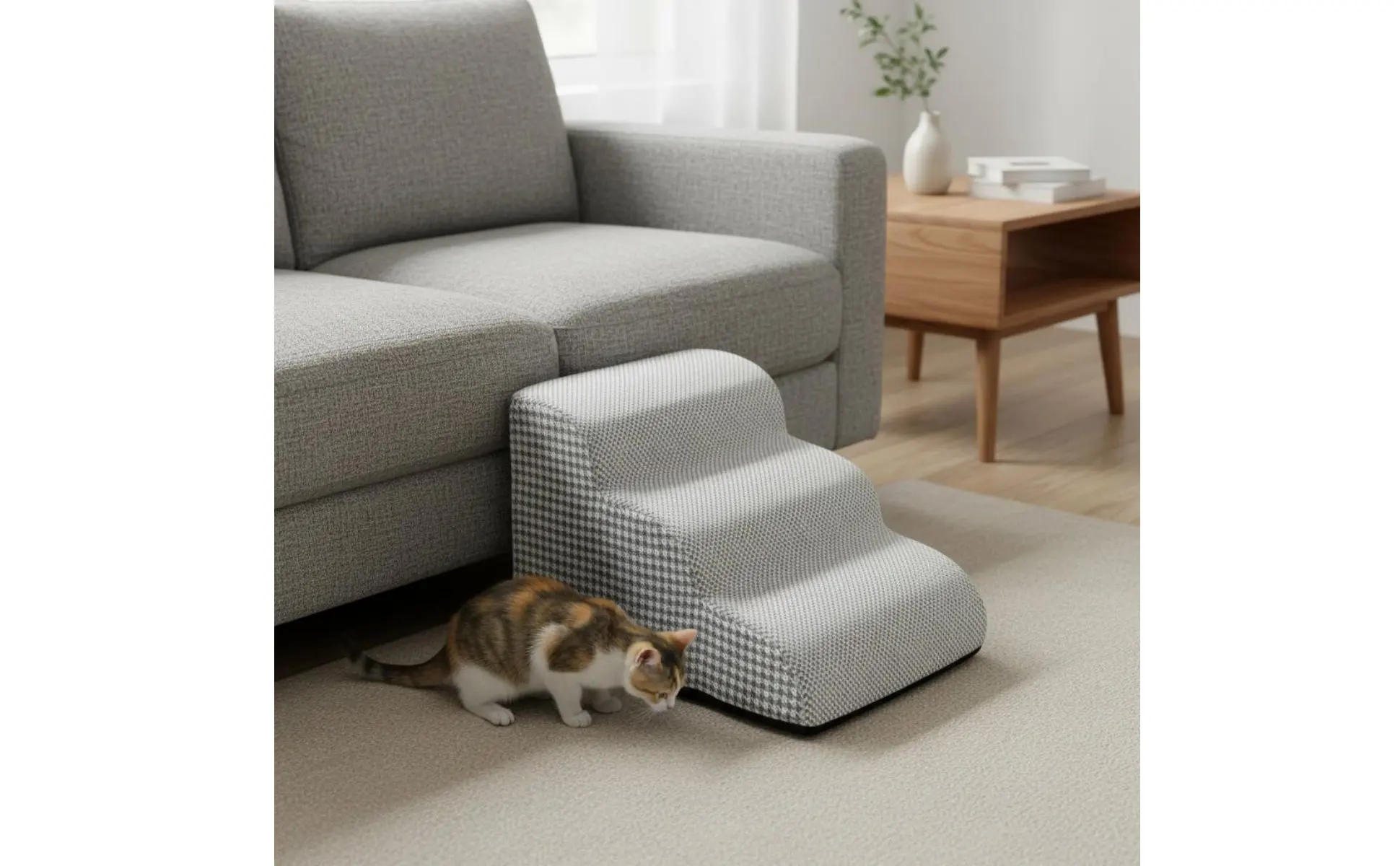 Sofa Entry Steps for Dogs Removable Cleanable Cover Firm Foam Dog Ramp Lightweight Dog Stairs Gentle Slope for Bedside