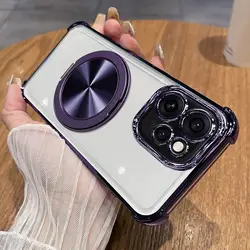 360° Rotating Magnetic Shockproof Plating Case with Transparent Back Cover for OPPO Reno 15c (PURPLE)