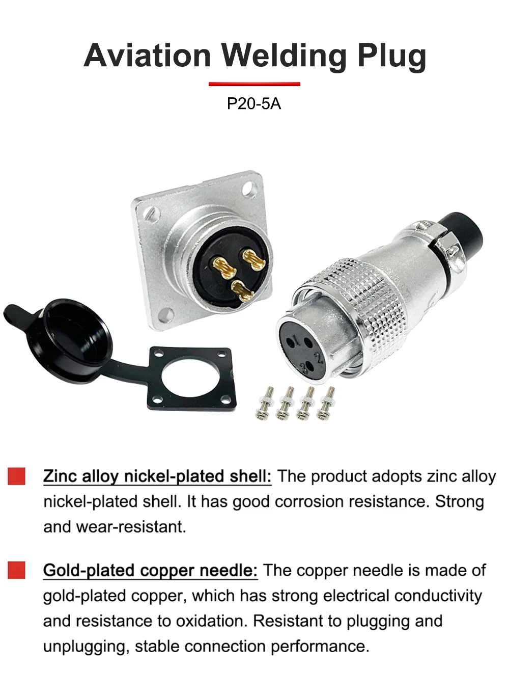HUNST 1 Stück P20 Luftfahrt-Stecker – männlich/weiblich, 3-poliger Stecker, Außenhülse, Kabelstecker – Detail 1