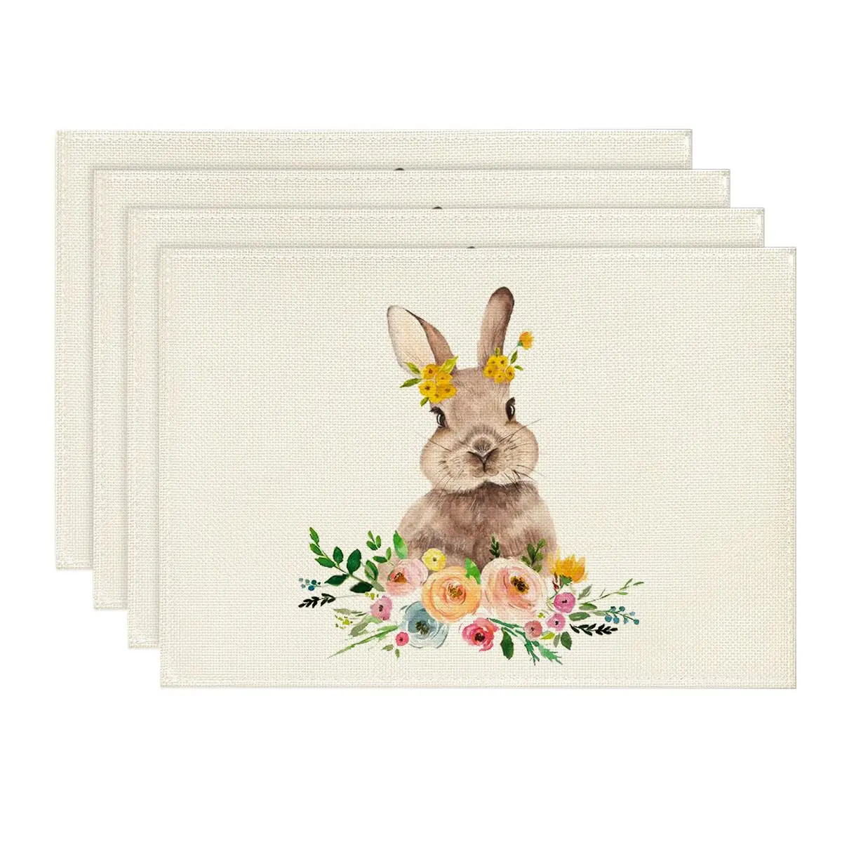 

Rabbit Bunny Flowers Easter Placemat for Dining Table,Spring Summer Seasonal Holiday Rustic Vintage Washable Table Mats Set of 4