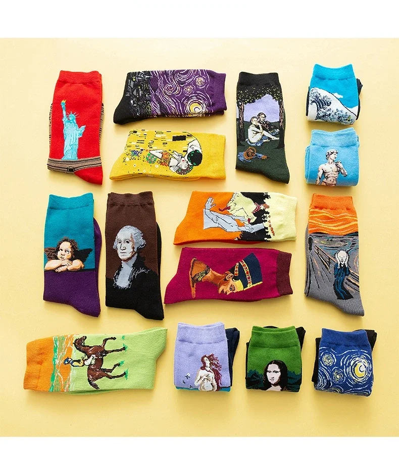 1 paar Herbst Winter Retro Männer Socken Paar Socken Neue Kunst Van Gogh Wandbild Welt Berühmte Ölgemälde Serie Lustige Socken – Detail 8