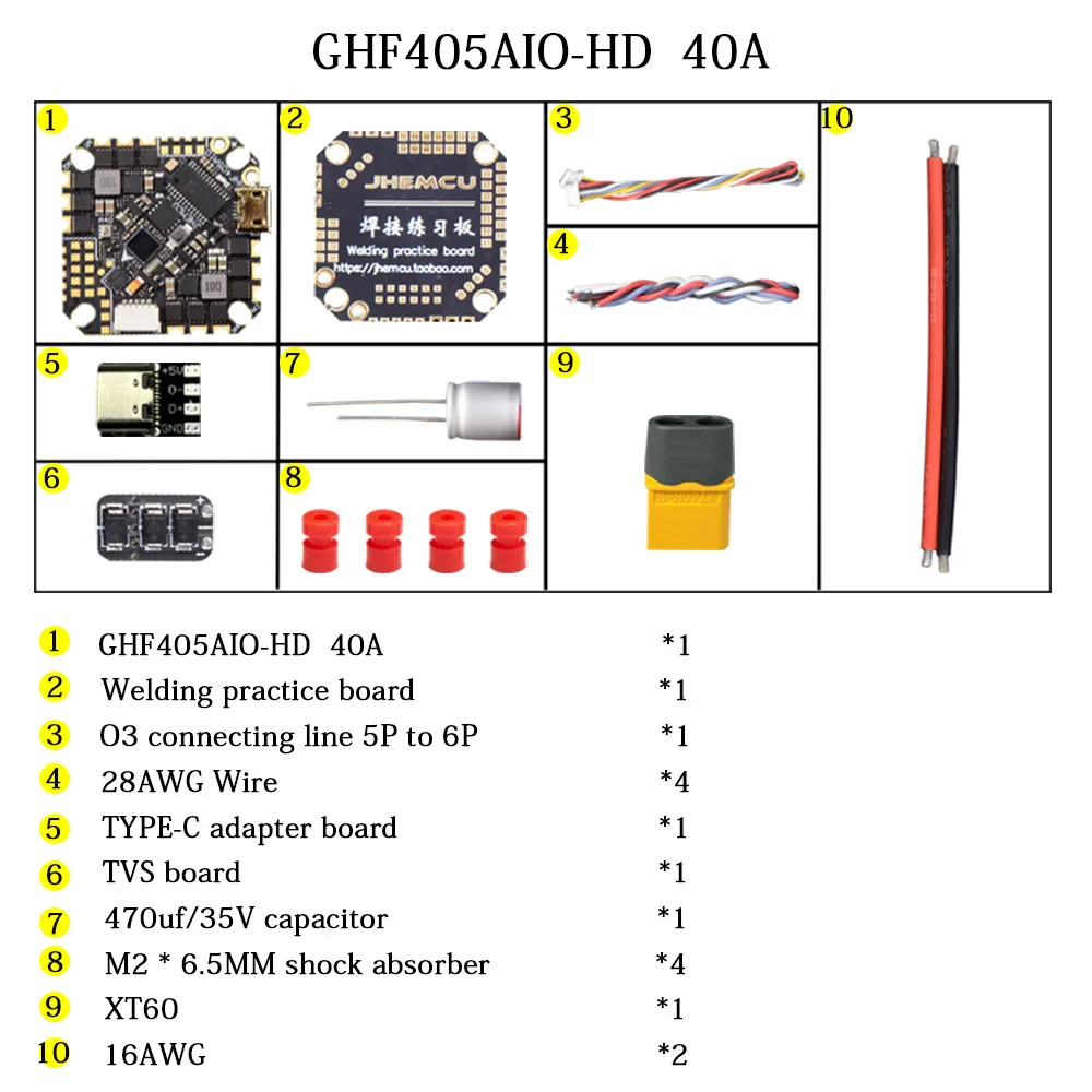 JHEMCU GHF405AIO-HD 40A AIO F405 F4 OSD Blheli_S ESC 2-6S pour Drone FPV