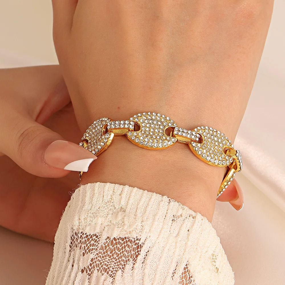 Novelty Gold Color Crystal Chain Link Bracelet Fashion Punk Alloy