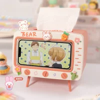 Cute Multifunction Tissue Box Holder Square for Home Kawaii Desktop Decor Tv Tissue Box Case Pink Phone Holder Storage Organizer 2