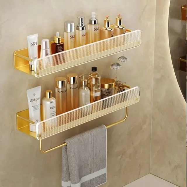 อะคริลิคห้องน้ําชั้นวางติดผนังห้องน้ําผ้าเช็ดตัวล้างเคาน์เตอร์ชั้นเก็บห้องน้ําชั้นวางของอุปกรณ์ห้องน้ํา 1